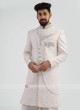 Embroidered Silk White Indo-Western